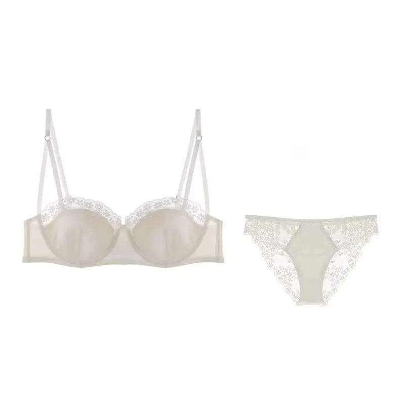 Sexy French Lace Gathered Cup Bra Set Semi Cup Design For Petite Women Lightweight Breathable Comfort Lingerie Set Sizes 32-38 — image 4