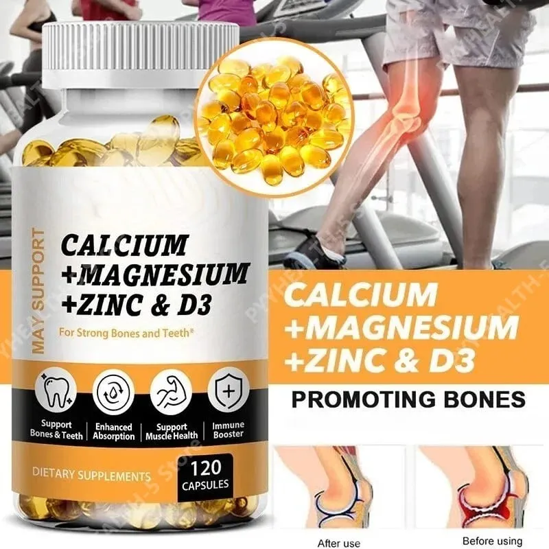 Calcium Magnesium Zinc with Vitamin D3 Softgels 120 Count Easy Swallow Daily Nutritional Support for Men Women For Adults