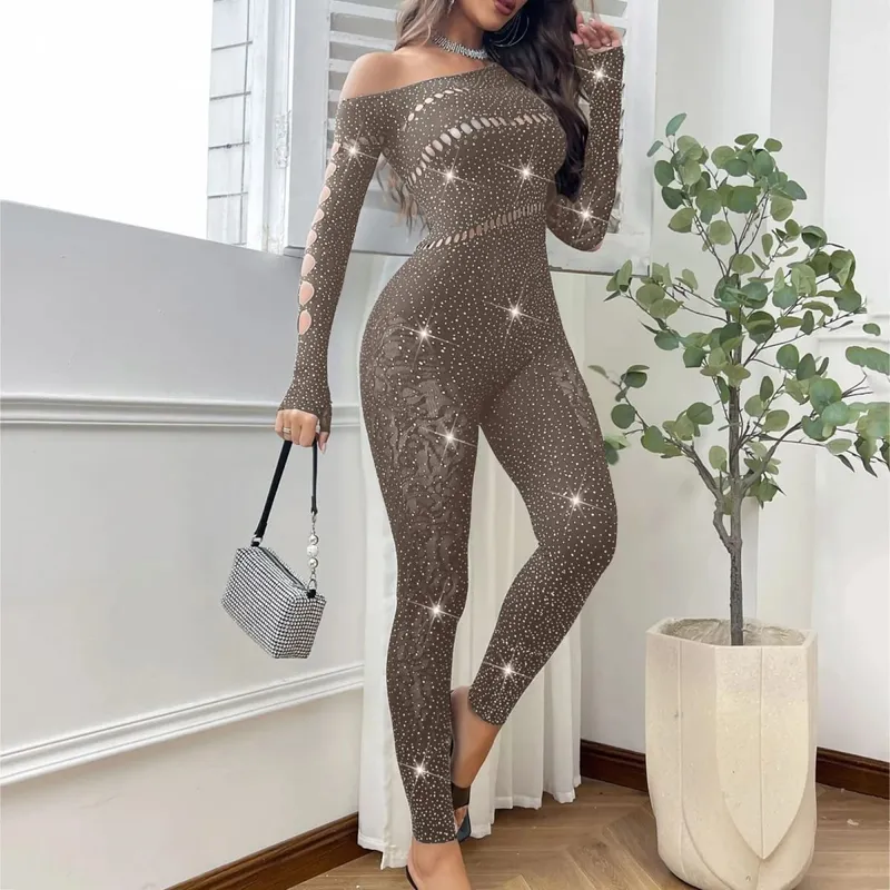 2025 Lace Embroidery Bra Set Women Sexy Mesh Rhinestone Jumpsuit Long Sleeve See Through Sexy Bustier Lingerie for Women