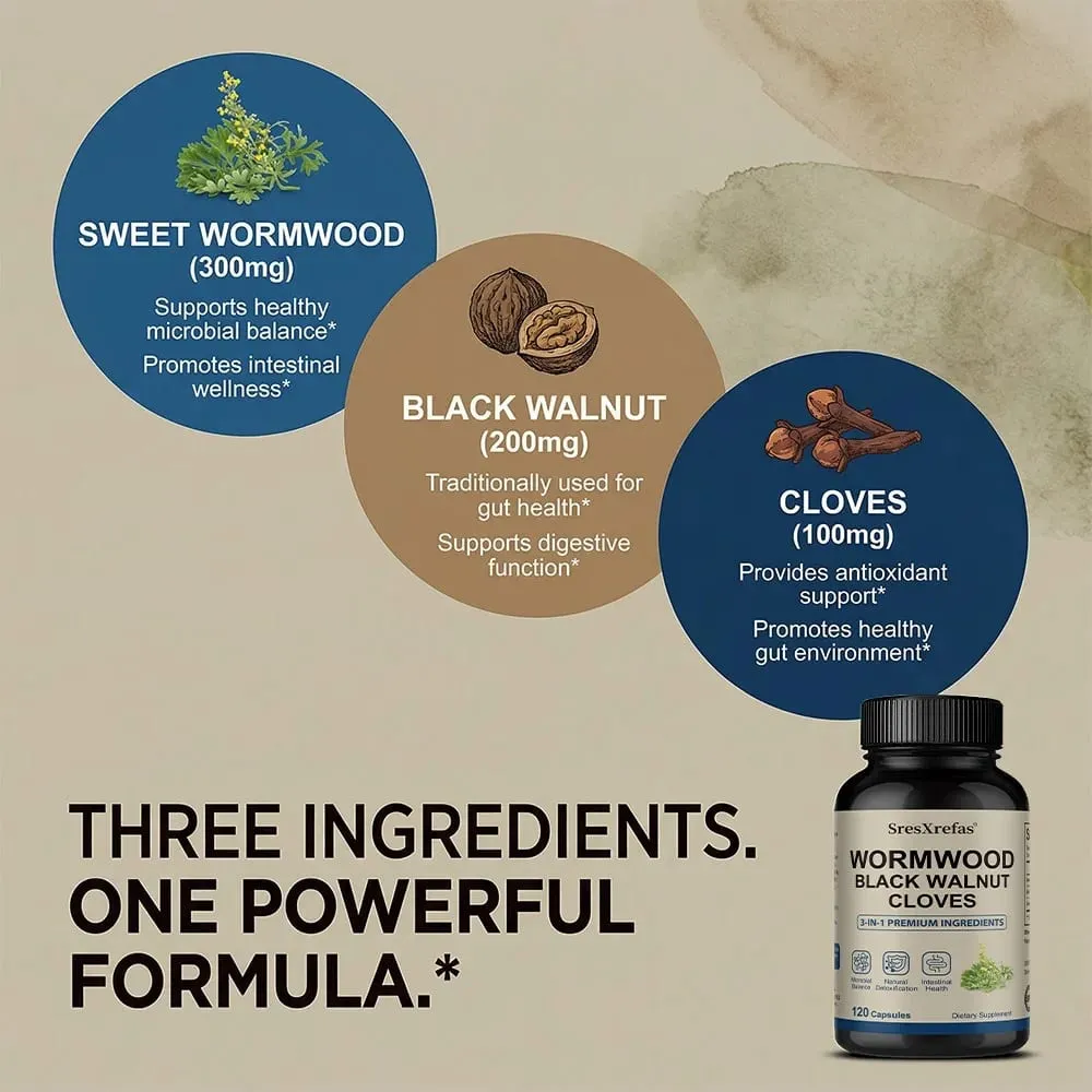 Wormwood Black Walnut Clove Cleanse Extract - 3-in-1 Complex Herbal Supplement for Gut Cleanse Detox and Digestive Well-Being — image 2
