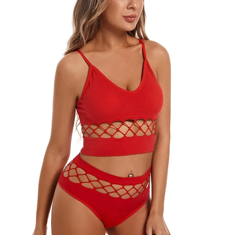 Women Sexy Push Up Bra Sets Waist Hollow Elastic Lingerie Thong Pantie Set Sports Strap Vest Underwear Female Bralette Lingerie
