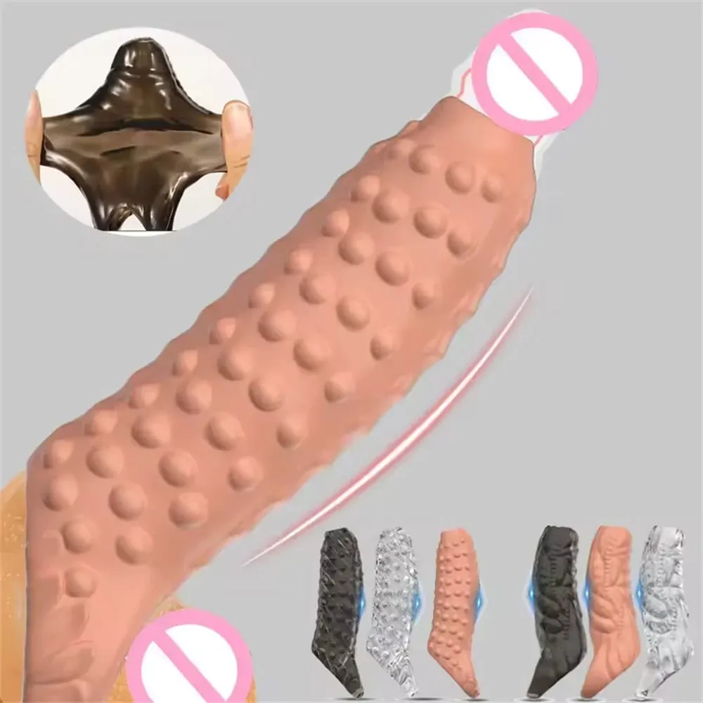 Men Penis Extender Sleeve Reusable Comdom Delay Ejaculation Penis Sleeve Dick Male Dildo Sex Toys for Men Adult 18+ Erotic Goods