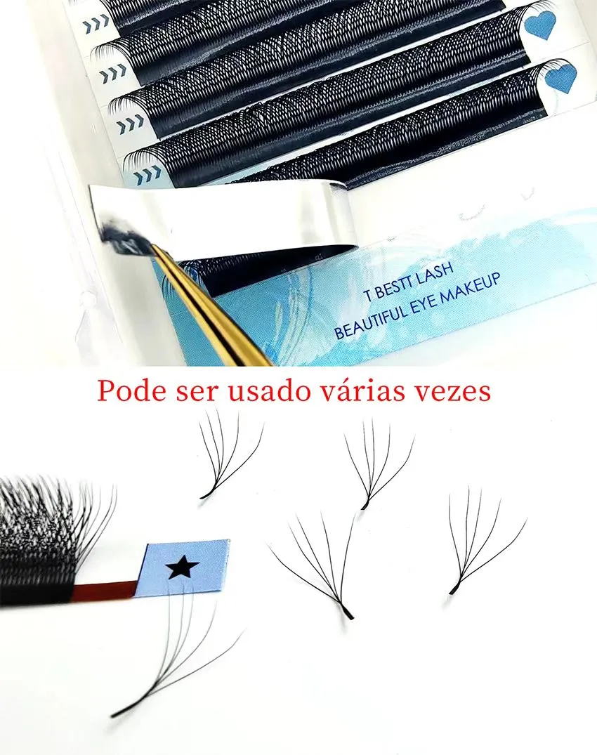 Tbestt 5D-W Tvarované prodloužení řas Předpřipravené objemové vějíře Clover W Style Lashes Falešné norkové řasy Měkké Snadné větrání řas