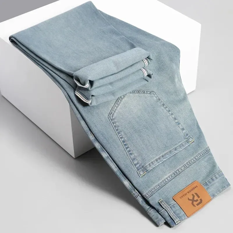 Men's Loose Jeans Summer Fashion Drape Soft Fabric Ultra Thin Pants Wide Legs Ice Silk Lyocell Business Straight Denim Trousers — image 2