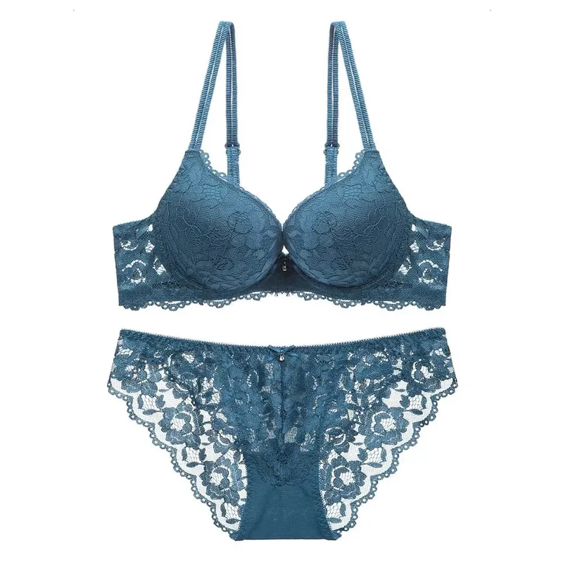 Comfortable Mesh Lace Flower Bra Low Waist Bowknot Bra Panties Set Non Slip Lingerie Push Up Bra Women Summer — image 9