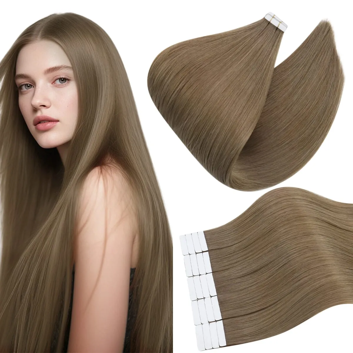 [New Color] Full Shine Tape in Hair Extensions Human Hair Brazilian Remy Straight Hair Extensions 20 Pcs 50G for Women