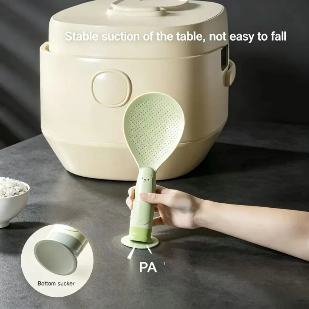 1 Piece Suction Cup Standing Rice Spoon Non‑Stick Heat‑Resistant Self‑Stand Rice Paddle for Rice Cooker Serving Cooking