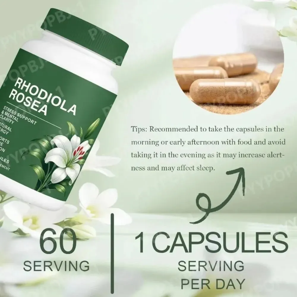 Rhodiola Rosea Capsules 500mg Herbal Supplement for Daily Energy Balance Mental Focus Adaptogen Plant Extract 60 Capsules — image 2