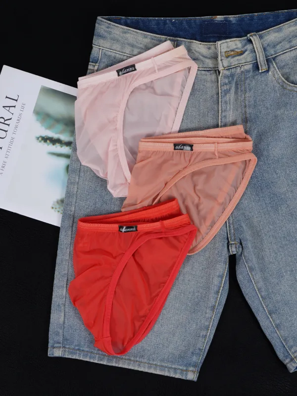 3 PCS Men's Ice Silk Cool U Convex Pouch Mesh Sheer Sexy Briefs Slim Thin Waistband Body Shaping Multicolor Underwear — image 3