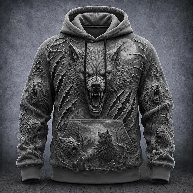Men's Autumn Winter Halloween Hoodie Casual Pullover with Spooky Skull Print Loose Fit Festive Street-Style Top for Parties