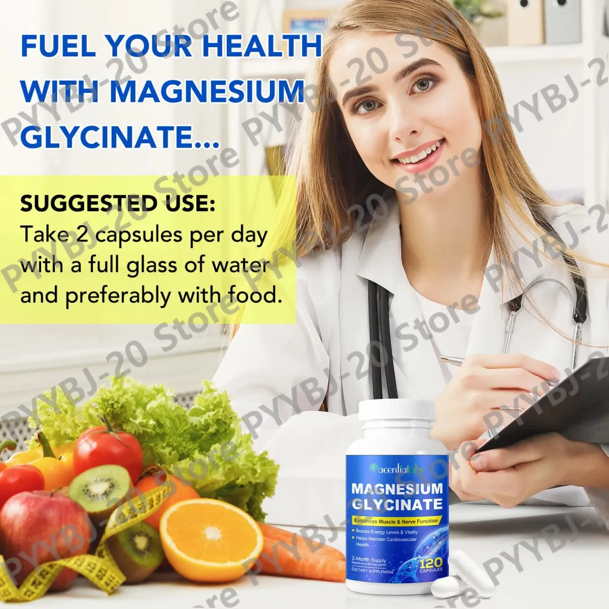 Acentiallabs Magnesium Glycinate 120 Capsules - Pure Organic Vegetarian Supports Bone Health Sleep & Muscle Nerve Support