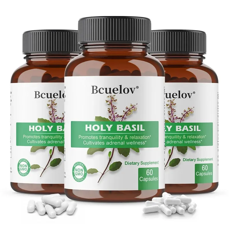 Holy Basil Tulsi Extract Capsules Support Adrenal Immune Respiratory & Daily Calm Wellness Stress & Anxiety Relief