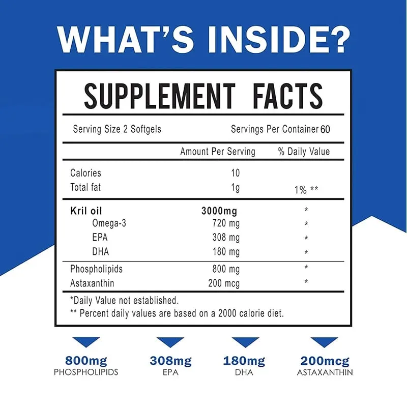 น้ำมันแอนตาร์กติกคริลล์ 3000 มก. - Omega-3 EPA DHA แอสตาแซนธินธรรมชาติ ความแข็งแรงสูงสุดสำหรับสุขภาพหัวใจและข้อต่อ