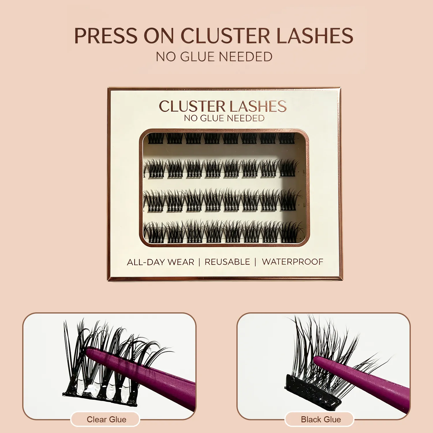 Self Adhesive Cluster Lashes Wide Pre‑glued Tap Natural DIY Eyelash Extension No Glue Need Eyelashes Press On Manga Lashes