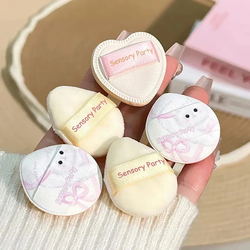 Cute Pink Mini Finger Puff Set with Box Facial Makeup Sponge Soft Velvet Mixed Beauty Makeup Puff Professional Makeup Tools 5pcs