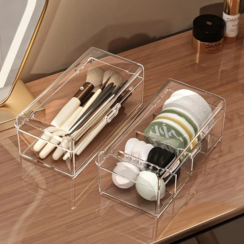Stackable Acrylic Makeup Brushes Storage Box with Lid Clear Makeup Sponges Organizer Dustproof Cosmetic Tools Puff Storage Case — image 1
