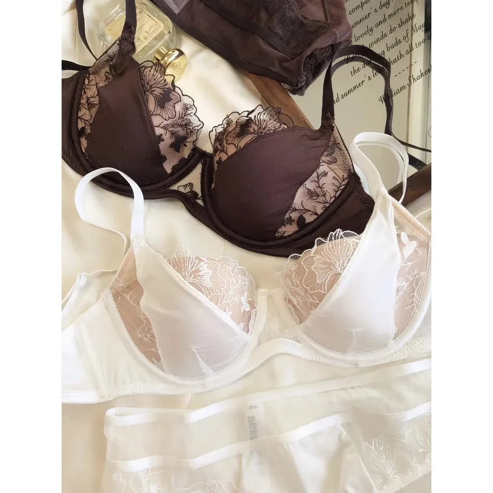 French Retro Color Block Lace Podprsenka Set Soft Kostice Minimizer Tenká podpora košíčků Sada spodního prádla Dámská Velikost 34-40ABC — image 3
