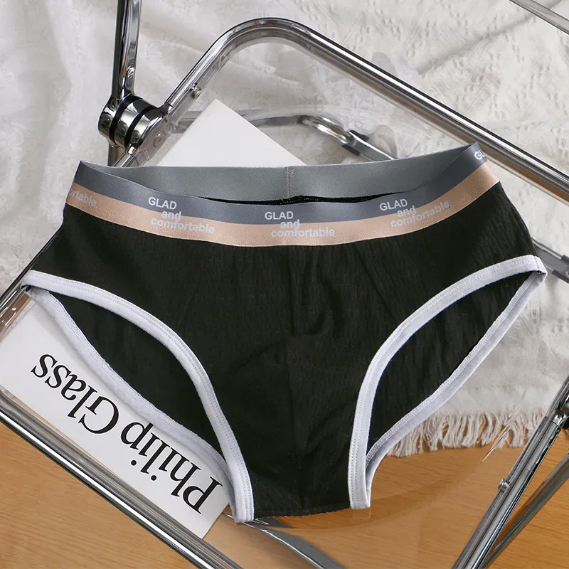 Summer New Men's Solid Color Cotton Briefs, Minimalist Breathable Thin Underwear, Trendy Trunks Male Bikini Underpants 3256812635450502