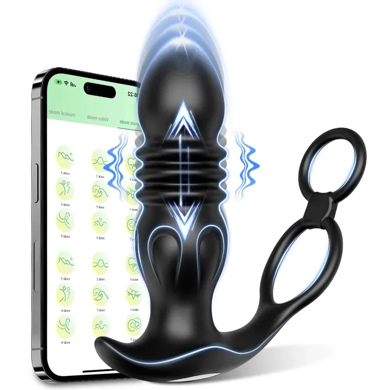 APP Control Thrusting Prostate Massager for Men Telescopic Anal Vibrator for Gay Butt Plug Cock Ring Adult Goods Sex Toy for Men — image 10