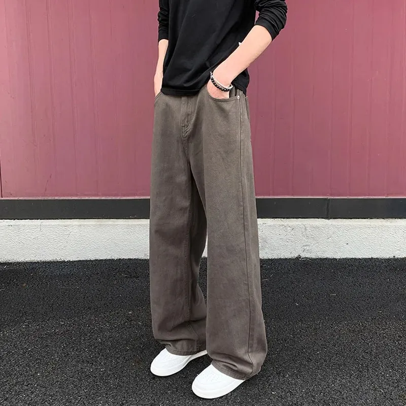 Baggy Jeans for Men Retro Style Solid White Loose Wide Leg Denim Trousers Men Casual Daily Streetwear Washed Men's Jeans Pants
