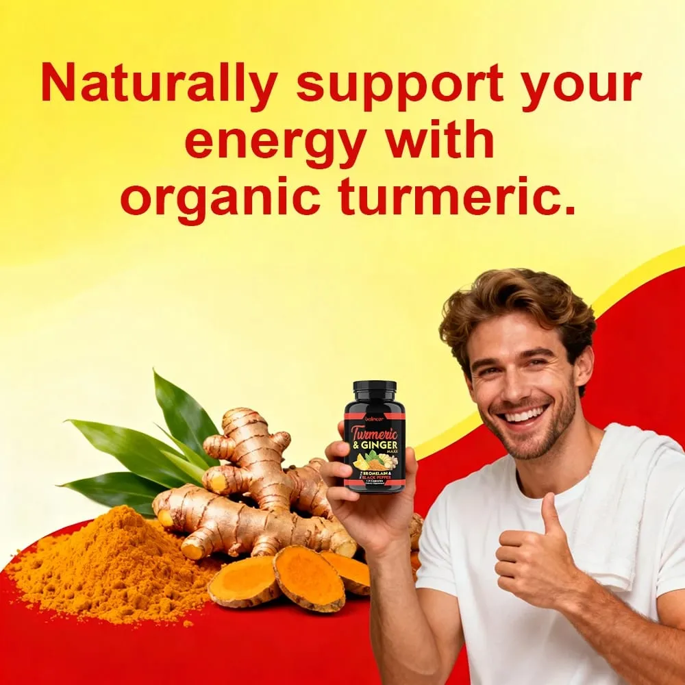 Organic Turmeric Curcumin Capsules with Ginger Support Joint Muscle Cardiovascular Cognitive Digestive & Immune Wellness
