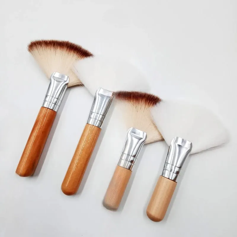 Mini Makeup Brush Gentle Esthetician Cleaning Cosmetic Small White Short Wooden Handle Synthetic Fiber Fan Brushes For Facial — image 1
