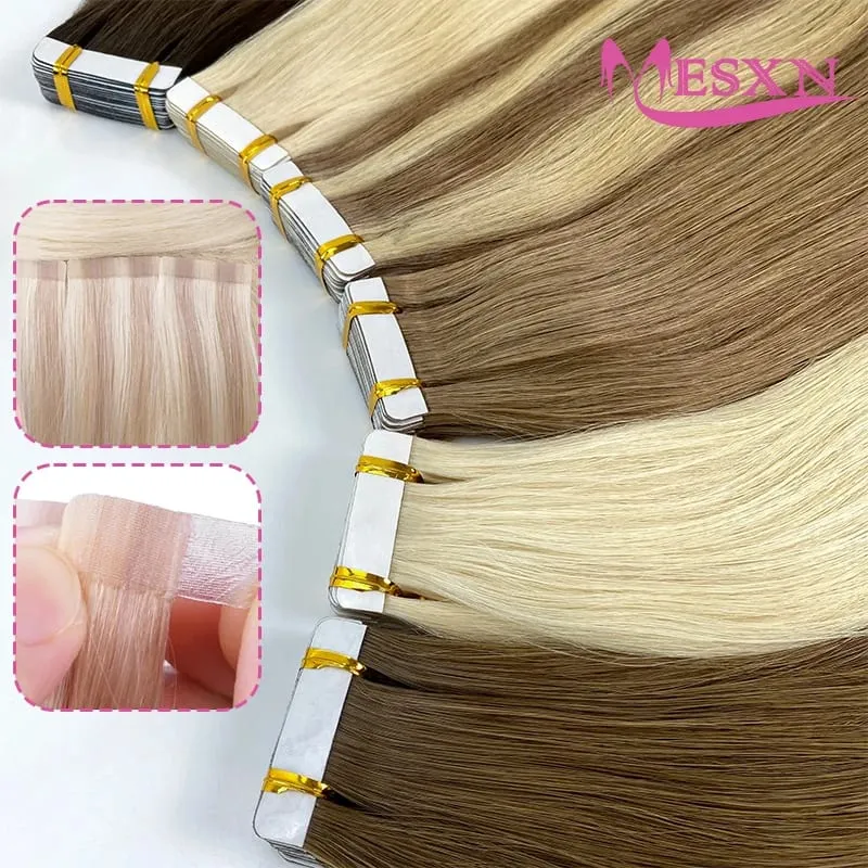 Tape In Hair Extensions 100% Real Human Hair Natural Hair Extension Straight Black Brown Blonde Invisible Can Dye