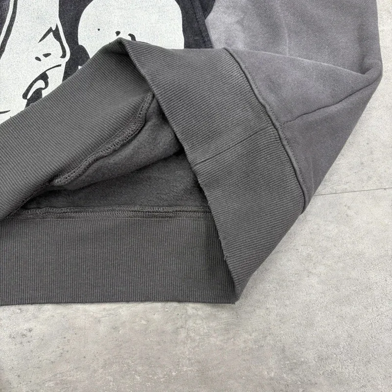 25FW Washed Grey SAINT Hoodies Men Woman Oversize Streetwear Damaged Hooded Pullovers Graphic Print Sweatshirts