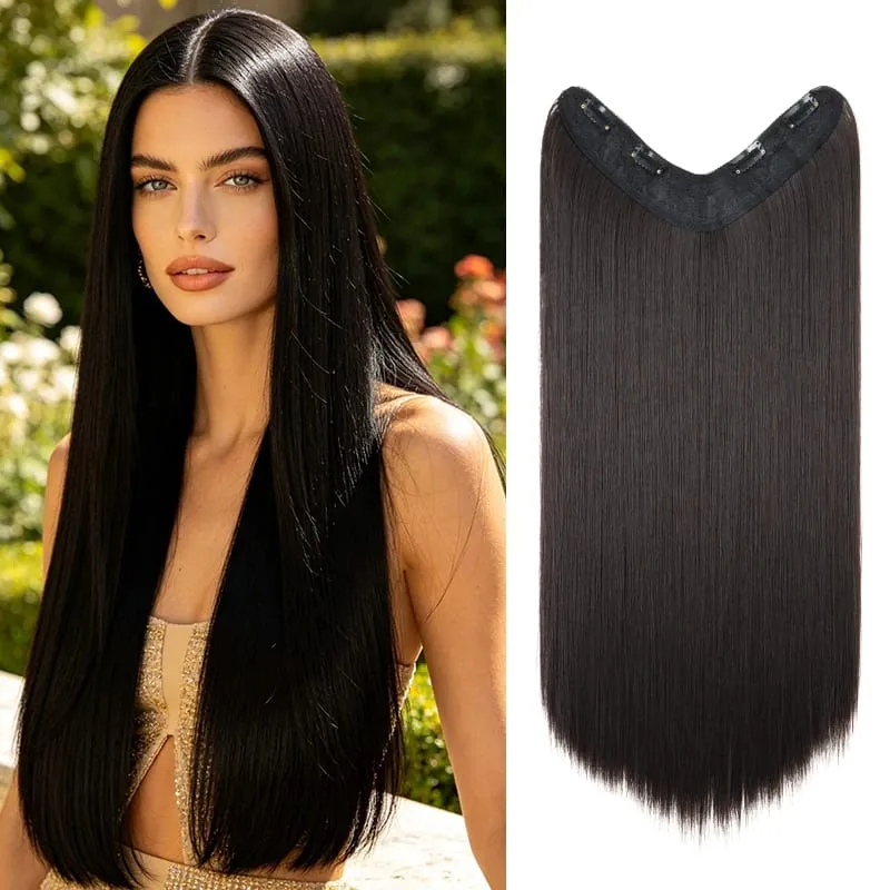 24Inch Synthetic Long Straight One Piece 4 Clips Hair Extensions Invisible Hairpiece Soft Fake Hair For Women Daily Wear