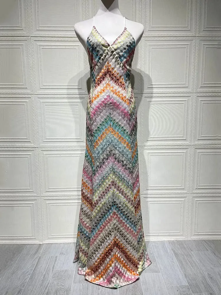 Robe longue imprimée Sexy, col en V, col licou, pour femmes, nouvelle mode d'été, sans manches, dos nu, Slim, soirée en boîte de nuit