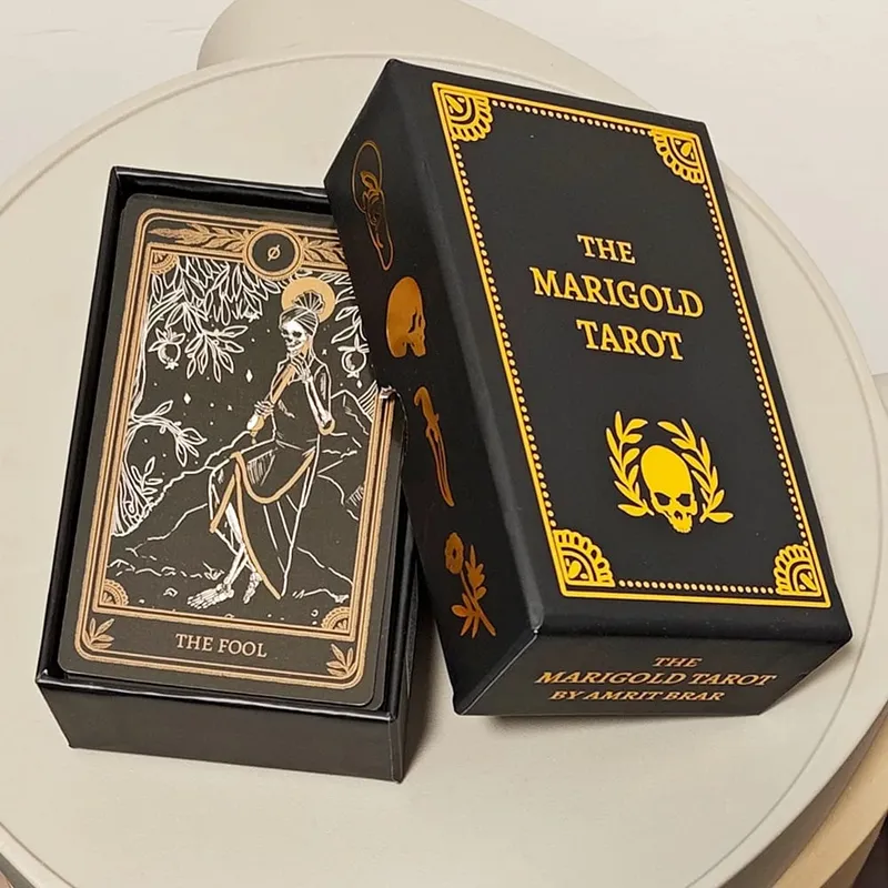 The Marigold Tarot Deck 78pcs Cards Black & Gold Skull Art Tarot Cards Rider-Waite Inspired Divination Deck English Ver.