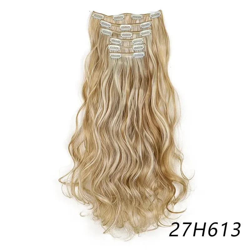 Synthetic Long Curly 16 Clips Hair Extension Heat Resistant Fiber Black Brown Hairpiece for Women Cosplay Wig Halloween Wig Part