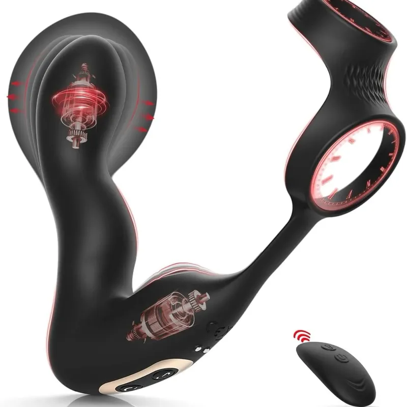 Anal Butt Plug Vibrator with Cock Ring Delay Ejaculation Prostate Massager Remote Control Adult Sex Toys for Men Couples Rings