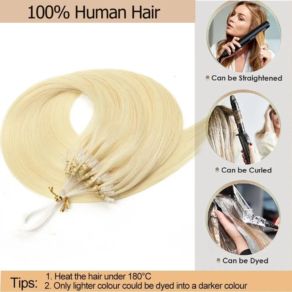 Micro Loop Human Hair Extensions Easy Install At Home Micro Beads Hair Extensions Blonde Brown Black Straight 30g/pack