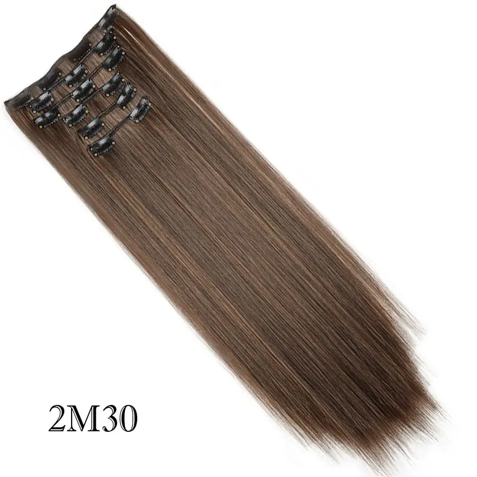 6Pcs/Set Clip In Hair Extension Synthetic Highlights Blonde Long Straight Hairpiece Full Head Thick Hairpieces for Women Girls