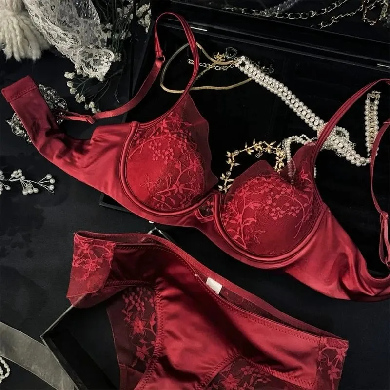 French-style Lace and Satin Lingerie Set Gather Adjustable Straps Bra & Thin Padding Soft Wire ComfortMuslim Girls Underwear — image 5