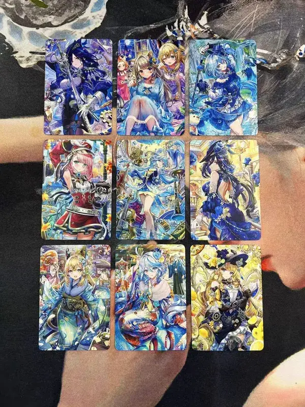 DIY Fanmade Mixed Genshin Honkai Waifu Holographic Laser Flash Collectible Trading Game Cards