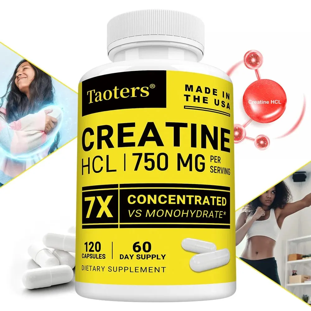 Creatine HCl Capsules Boost Muscle Strength Focus Energy Endurance Support Metabolism Cognitive & Heart Health Non-GMO