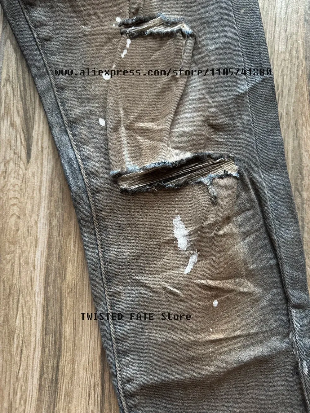 Men's High Street Distressed Dirty Washed Light Blue Cut Out Stretch Skinny & Slim Fit Spray Painted Ripped Jeans — image 6