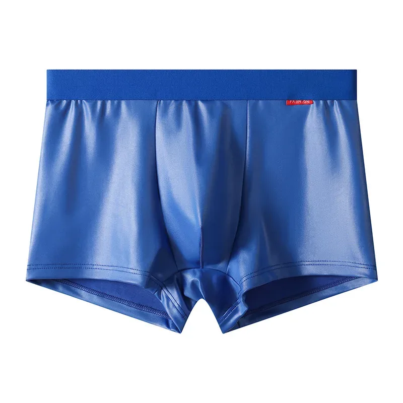 Imitation Leather Underwear Men's Sexy Slim Fit Boxer Shorts Korean Youth Bugle Pouch Undepant Comfortable Sports Trunk Stretch