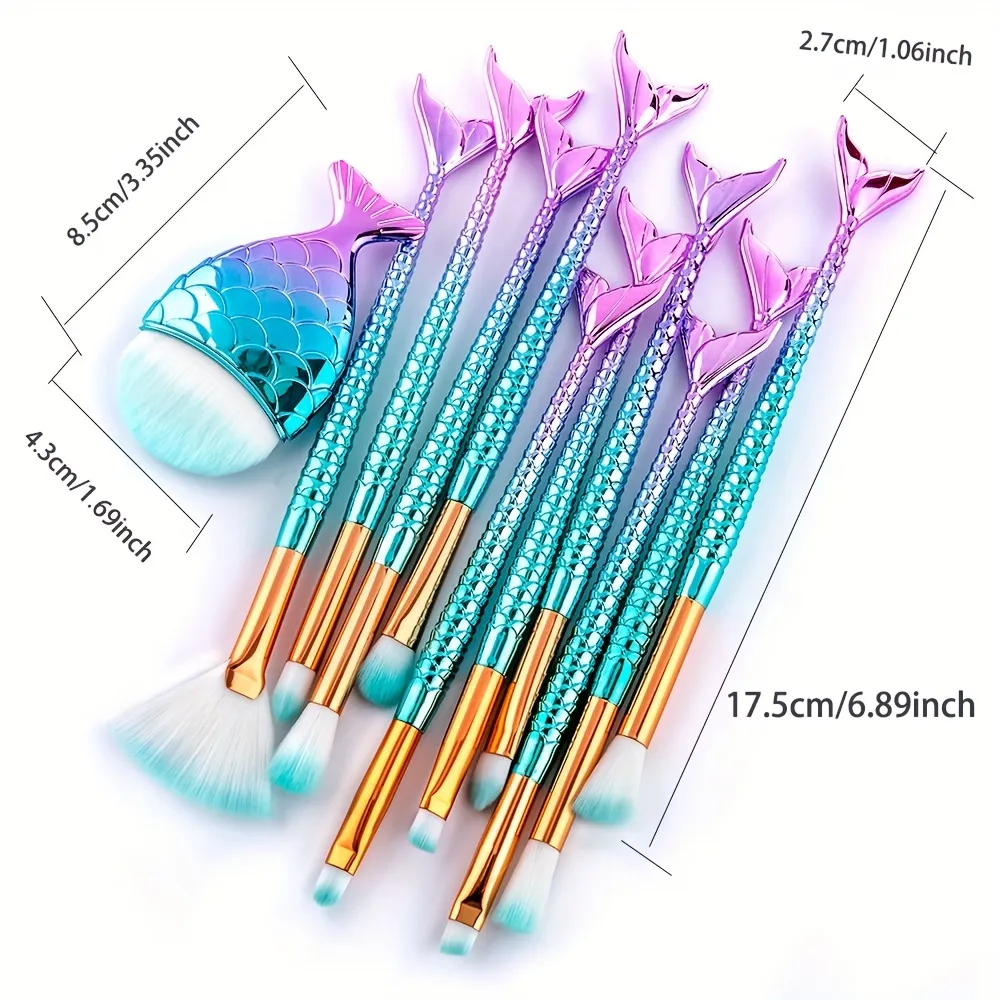 1/10Pcs Makeup Brushes Set -3D Mermaid Makeup Brush Eyeshadow Brushes Cosmetic Brushes Eyeshadow Eyeliner Blush Concealer