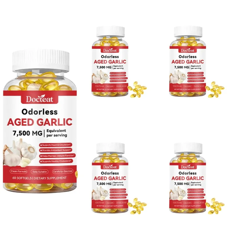 Odorless Aged Garlic Extract 7500mg เทียบเท่า 60 ซอฟท์เจล - ระบบภูมิคุ้มกันสุขภาพหัวใจอาหารเสริมสารต้านอนุมูลอิสระสำหรับผู้ใหญ่
