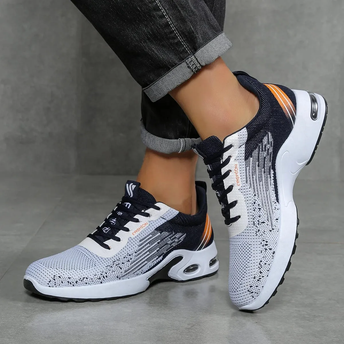Men's Breathable Lace-Up Running Shoes Fei-Woven Mesh Casual Shoes Comfortable Air-Cushioned Men's Shoes Free Shipping Shoe