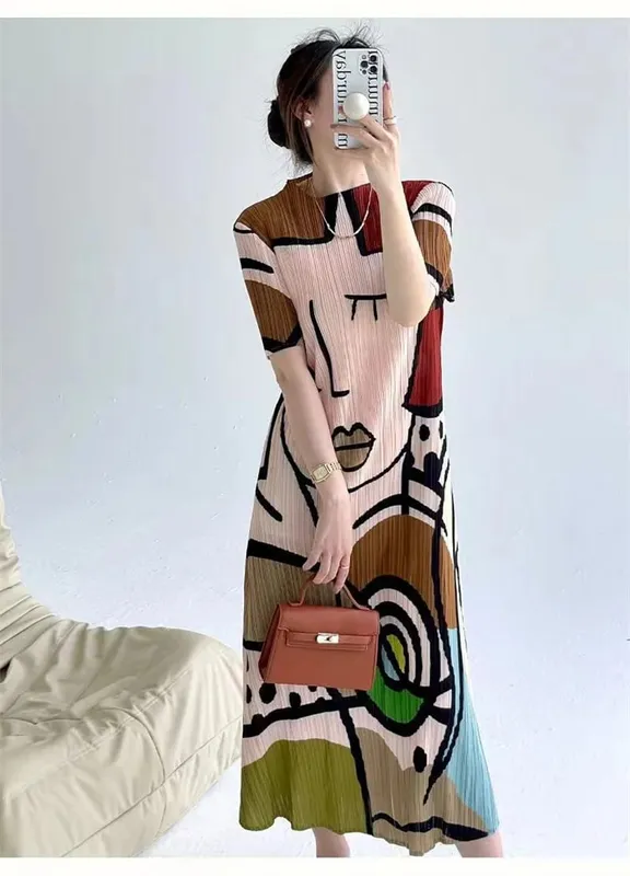 Abiti lunghi Abiti da donna Primavera ed estate nuova stampa di cartoni animati Temperamento a maniche corte Moda Abito lungo ampio femminile — image 8