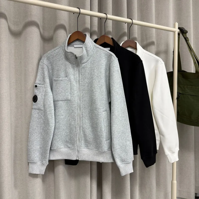 Printemps nouveau Style décontracté couleur Pure col montant veste hommes fermeture éclair manches longues fermeture éclair confortable coton sweat — image 4
