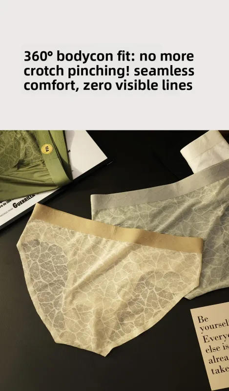Seamless Jacquard Men Triangle Underwear Ice Silk Thin Breathable Panties Quick Drying Briefs Male Sexy U Bulge Pouch Underpants