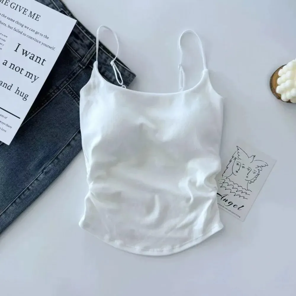 Simple Sleeveless Suspender Vest Slim With Padded Cups Camisole Underwear Short Vest Sports Activities