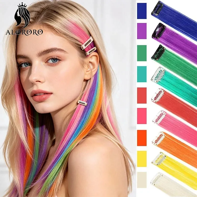 1Pc Ombre Color Clip In Hair Extension Heat Resistant Synthetic Hair Piece Colored Braids Hair Extensions Women Party Cosplay