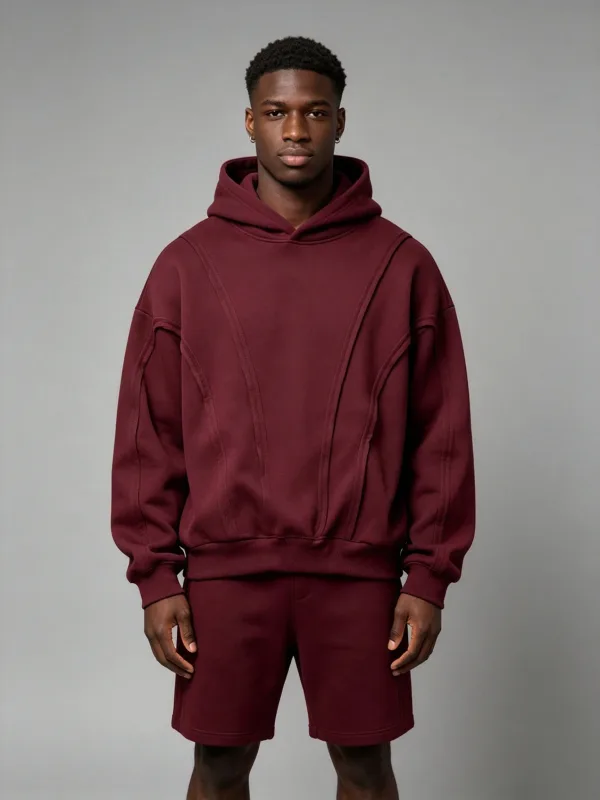 Striped solidcolor mens hooded sweatshirt with fleece forwarmth. Fashionable street casual loosefitting casual sweater with hood — image 13