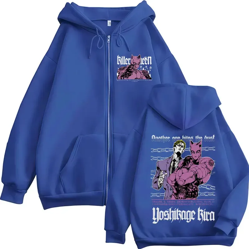 Anime Jojo Bizarre Adventure Kira Yoshikage Killer Queen Zipper Hoodies Men Women Clothing Fashion Zip Up Sweatshirts Jackets